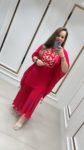 DESIGNER SHORT KURTI WITH PLAZO ON PURE CRAP SILK ON RANI SHADE