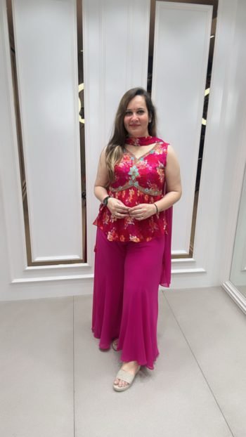 HOT PINK PURE CHINNON TOP WITH GEORGETTE PLAZO