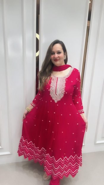 PURE GEORGETTE ANARKALI KURTI WITH PANT AND DUPATTA