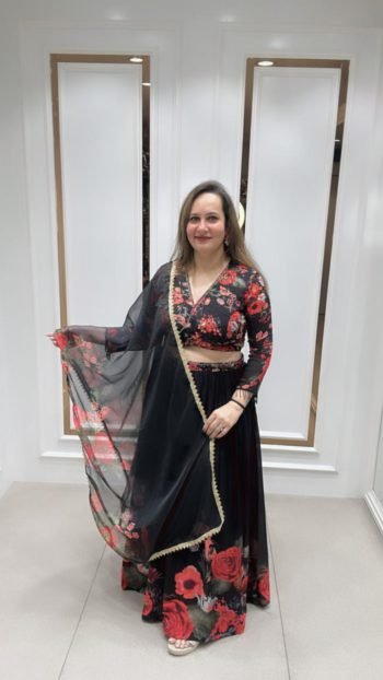BLACK FANCY LAHANGA CHOLI ON CHINNON SILK