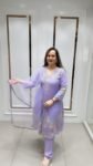 HEAVY DESIGNER KURTI SET ON SOFT LAVENDER SHADE IN PURE DOLA SILK