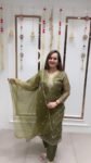 OLIVE GREEN KURTI SET ON SOFT ORGANZA WITH RESHAM WORK