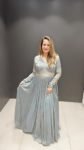 ELEGANT LONG GOWN IN MUTED BLUE ON SOFT PURE CREPE SILK