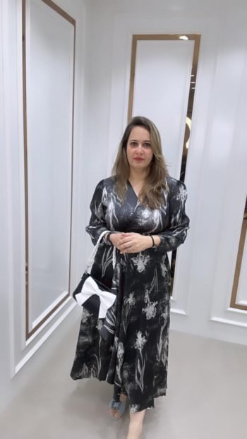 WESTERN GOWN IN BLACK AND WHITE COMBO ON IMPORTED FABRIC