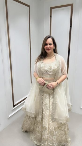 GORGEOUS CREAM AND GOLD LEHENGA WITH FULL OF HANDWORK ON SOFT ORGANZA