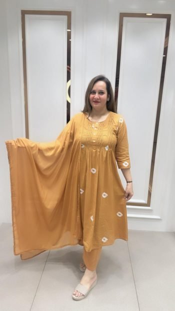 A-LINE MUSTARD KURTI WITH PANT AND DUPATTA