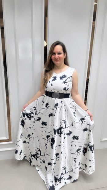 WESTERN LONG ONE-PIECE IN BLACK AND WHITE SHADE ON IMPORTED FABRIC