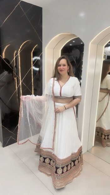 Gorgeous White Lehenga Choli on Pure Dola Silk
