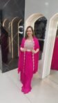 Beautiful Top with Drape Saree Style Skirt And Shrug In Bold Fuchsia Color