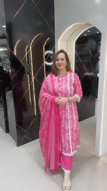 Vibrant Pink 3 Piece Suit on Pure Cotton