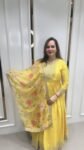 Classy Yellow Gown With Dupatta on Pure Dola Silk