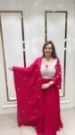 Pretty Gown With Handwork And Designer Sleeves & Dupatta On Pure Chinnon