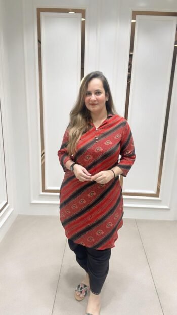 Striking Red And Black Tunic With Black Afghani Pant On Pure Mal Silk