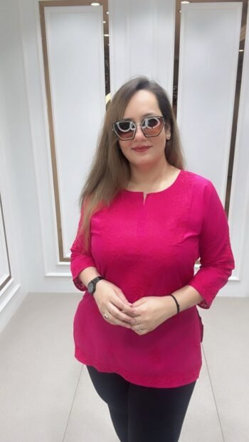 Kurti Top In Vibrant Fuchsia Shade On ChikanKari Cotton