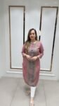 Printed Kurti In Pink & Gray Shade On Cotton Flex