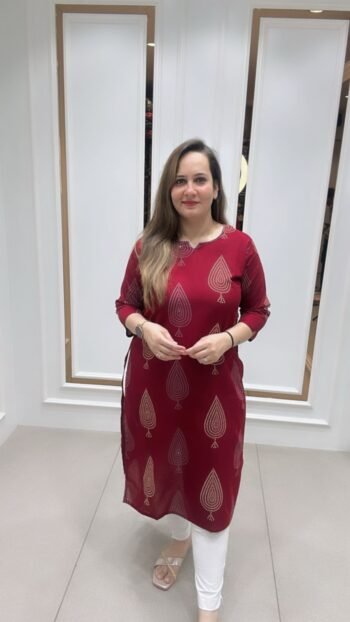 Beautiful Red Kurti On Pure Cotton