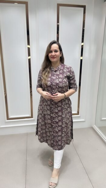 A-Line Kurti In Mahroon Shade On Reyon Cotton