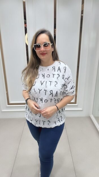 Stylish T-Shirt On Black Nd White Shade On Imported Fabric