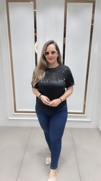 Partywear T-Top In Black, White & Red Shade On Imported Fabric