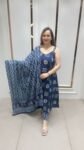 Noodle Strap Kurti Set In Navy Blue On Pure Cotton