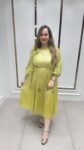 Partywear Short Gown With Belt In Stunning Yellow On Imported Fabric