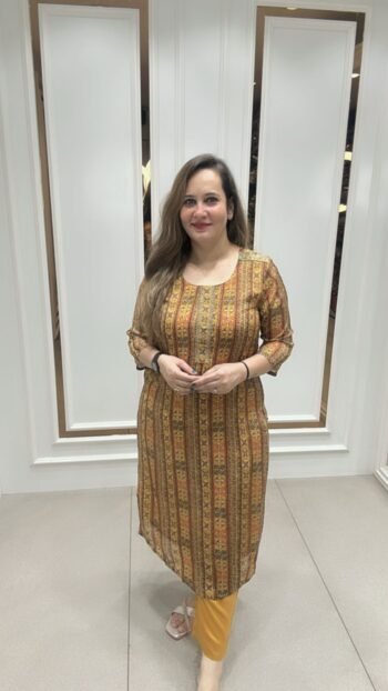 Beautiful 2-Piece Kurta Set In Rich Golden-Brown Color On Pure Chinnon