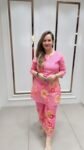 Floral Print Cord-Set In Bright Pink Shade On Pure Cotton