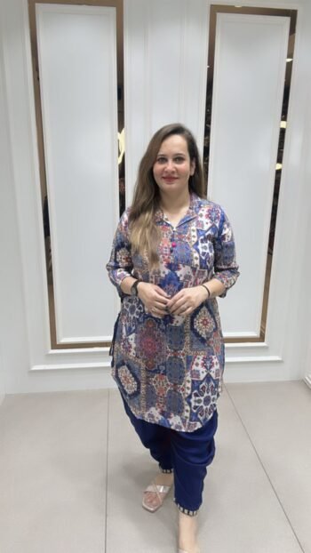 Beautiful 2-Piece Set In Rich Blue Shade On Pure Mal Silk