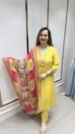 Pretty A-Line Kurta Set In Vibrant Yellow On Pure Modal Silk