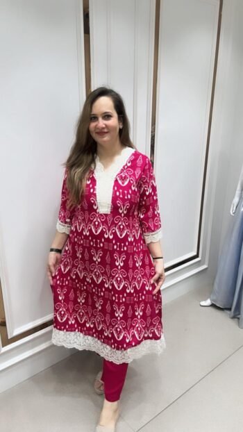2-Piece Set In Pink Shade On Cotton Rayon