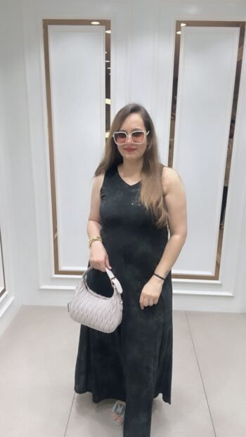 Beautiful Full-Length V-Neck Dress On Imported Fabric