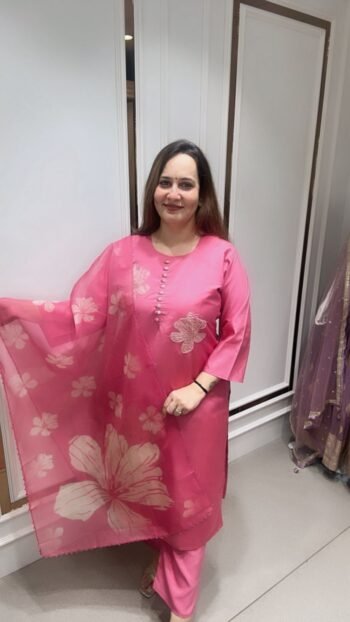 Beautiful 3 Piece Suit In Vibrant Pink Shade On Modal Silk