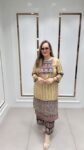 Smarty 2-Piece Suit With Digital Print In Beige & Gold Shade On Pure Mal Silk