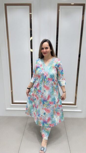 Gorgeous A-line Kurta Set In Soft Pastal Colors