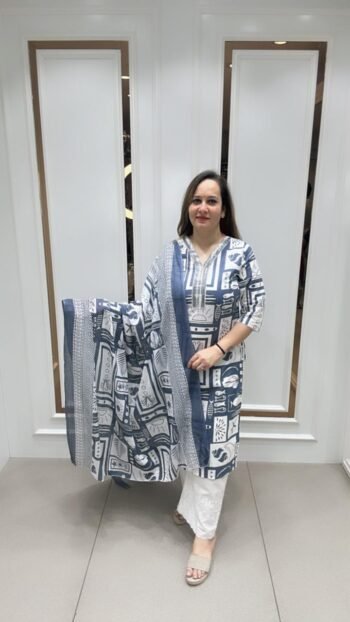 Cotton 3-Piece Set On Stylish Navy Blue Shade