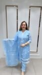 Party-wear Suit With Embroidery Work In Light Blue On Pure Chanderi Silk