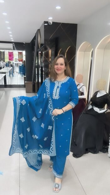 Beautiful Cotton 3-Piece Set in Striking Royal Blue Shade