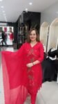 Party-Wear Set With Embroidery Handwork In Vibrant Fuchsia On Pure Mal Cotton