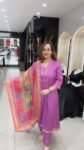 Pretty A-Line Kurta Set In Vibrant Purple On Pure Mal Silk