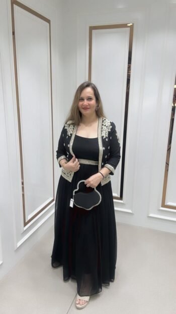 Stylish Gown With Shrug With Beautiful Handwork In Bold Black