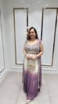 Gorgeous Crop-Top Skirt With Shrug In Soft Cream & Rich Lavender Shade