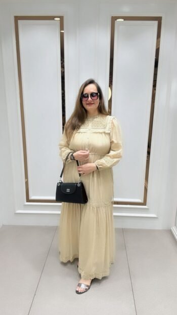 Pretty Maxi Dress In Beautiful Beige Shade