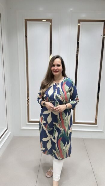 Printed cotton kurti in Deep Navy Blue Shade