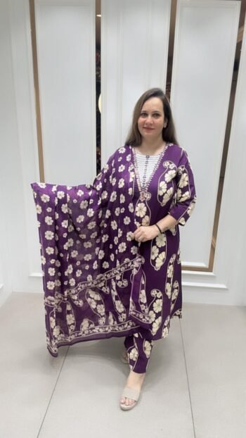 A-Line 3-Piece Set In Vibrant Purple On Cotton