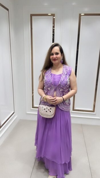 Unique Designer Top-Skirt With Shrug On Lovely Lavender Hue