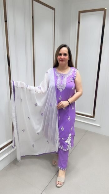 Beautiful Chikankari 3-Piece Set On Soft Lavender Hue