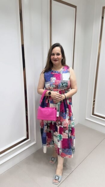 Beautiful Printed Gown In Multi-Colored On Pure Cotton