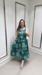 Beautiful Printed Gown In Striking Green On Pure Cotton