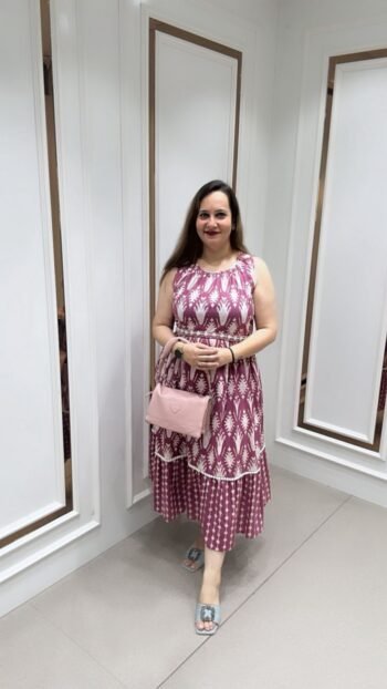 Beautiful Printed Gown In Lovely Burgundy On Pure Cotton