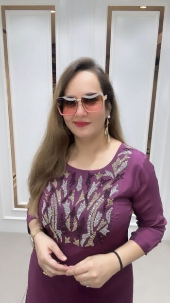  A two-piece ethnic Indian ensemble,Kurti Set in pure chinnon silk.